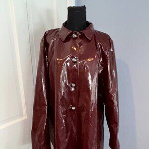 Jane Post Burgundy Paten Rain Slicker, XL, Removable Hood, Ladies
